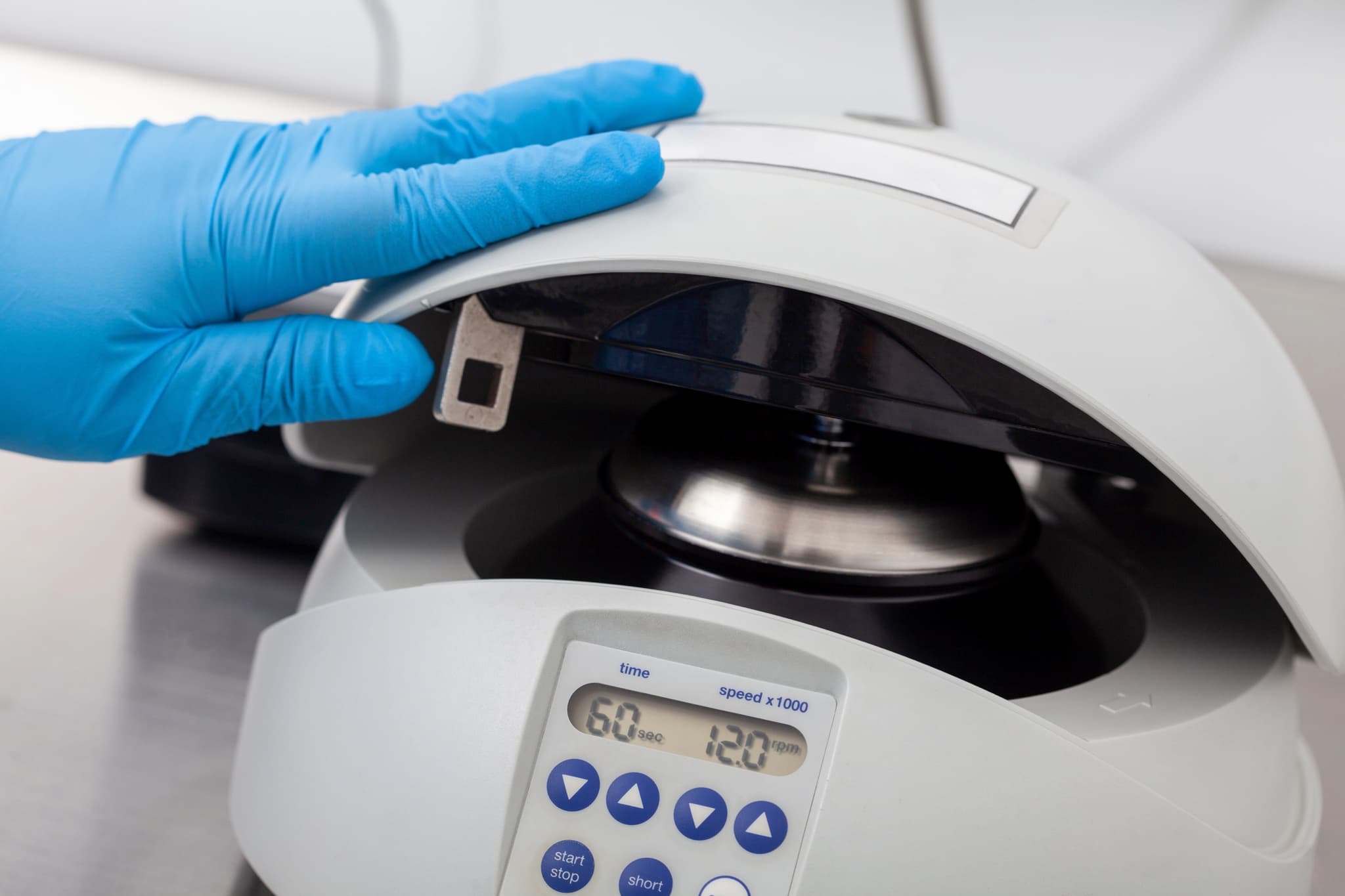 PRP preparation on site — centrifuge concentrating platelets from a blood sample